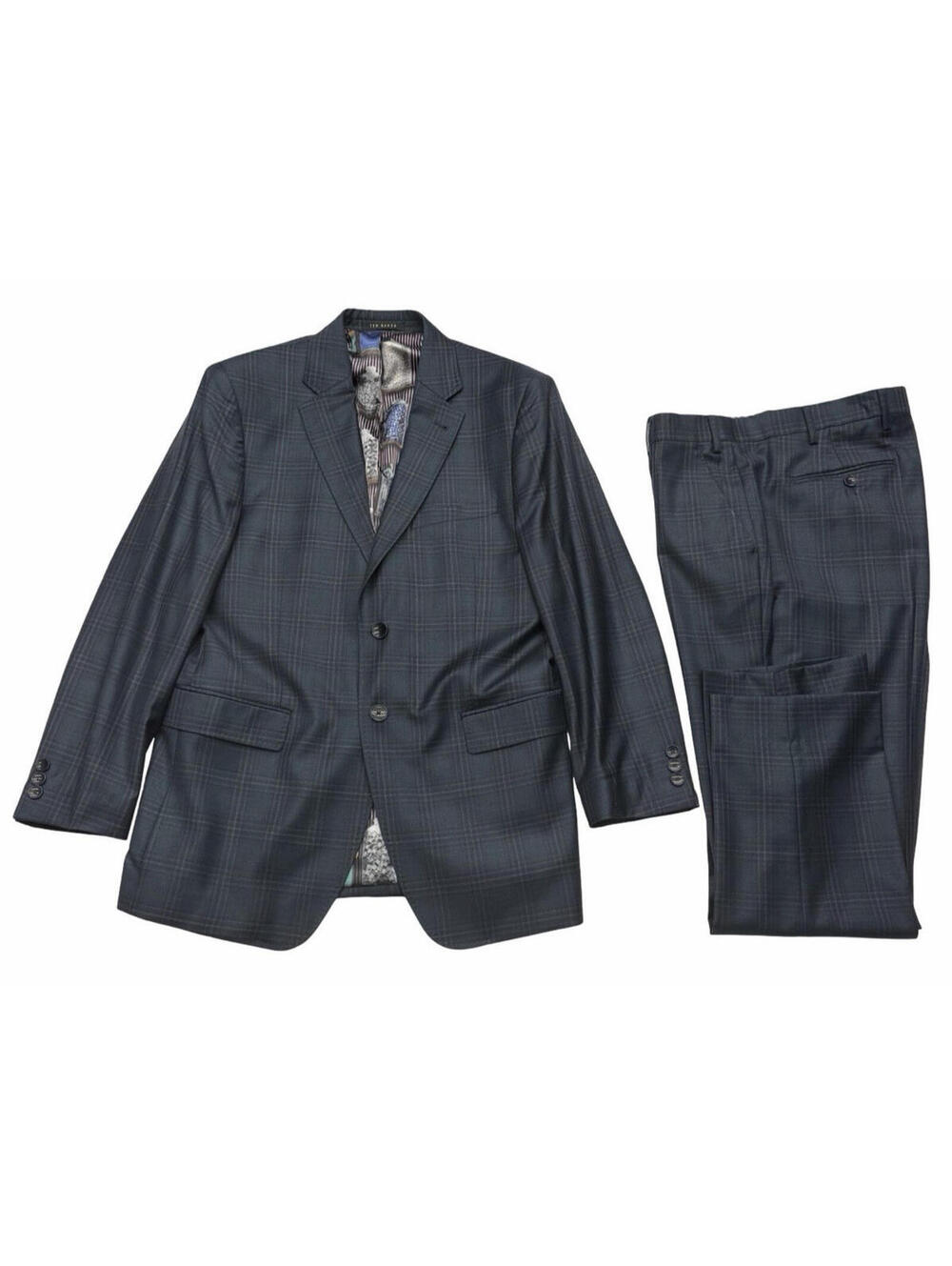 Ted Baker Wool Modern Fit 2 Piece Suit Green Check Size US 40 R | 34 W